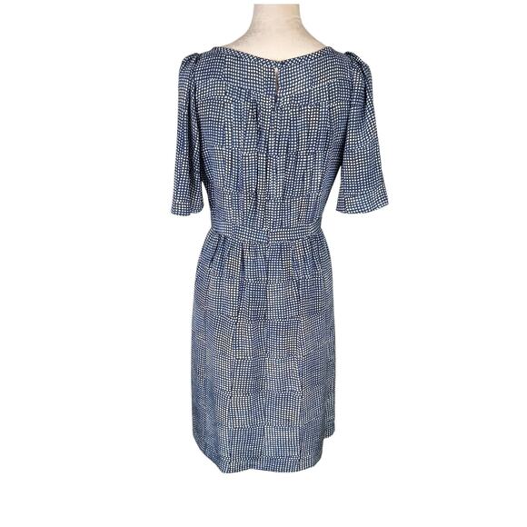 Banana Republic 100% Silk Blue Geometric Print Short Sleeve Mini Sheath Dress - Picture 3 of 11